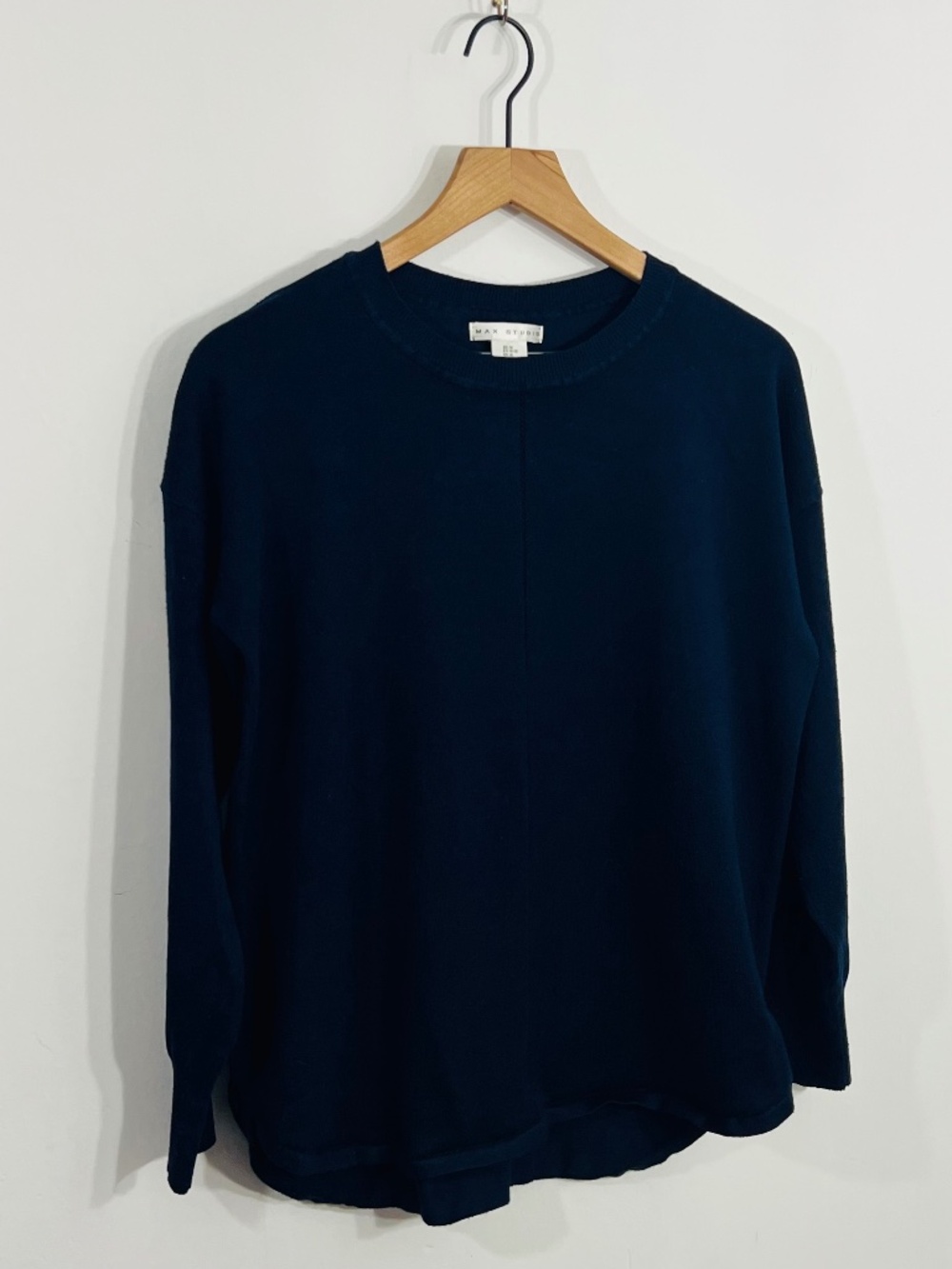Max Studio Navy Blue Knit Long Sleeve Pullover High Low Crewneck Sweater Size M